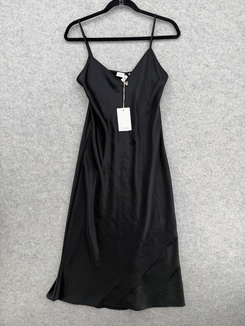 NWT Aritzia Wilfred Only Slip Midi Dress Black Satin-Look Size SMALL